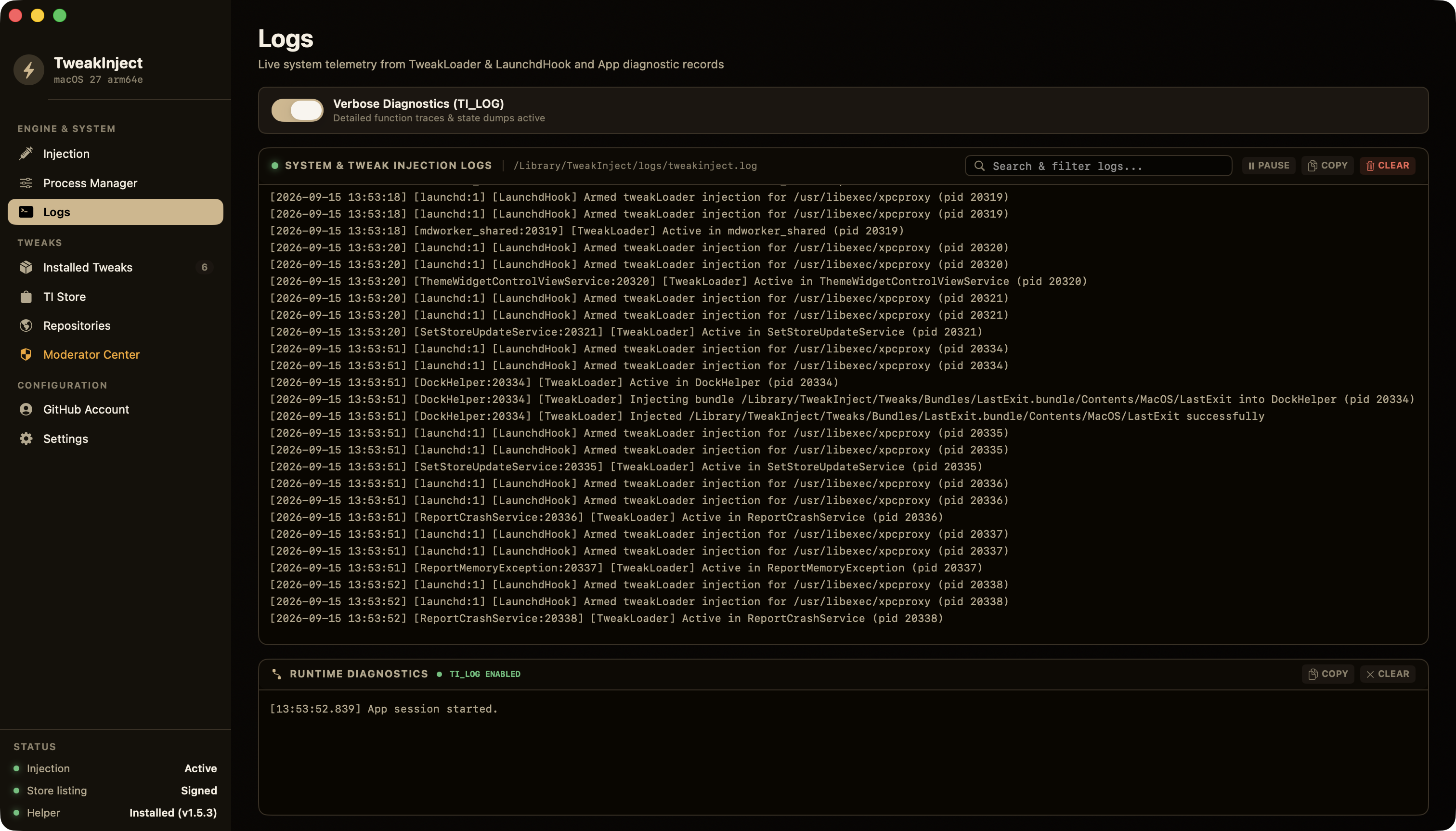 The Logs page