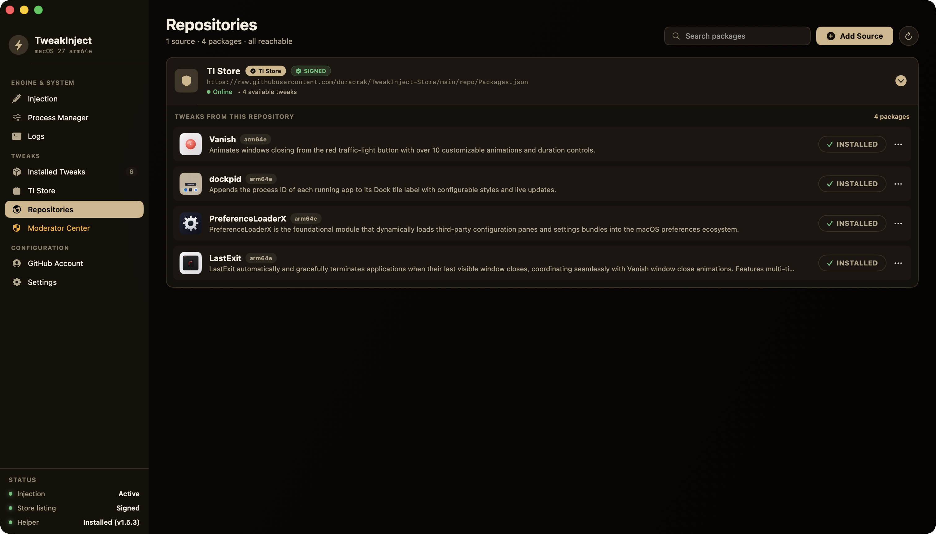 The Repositories page